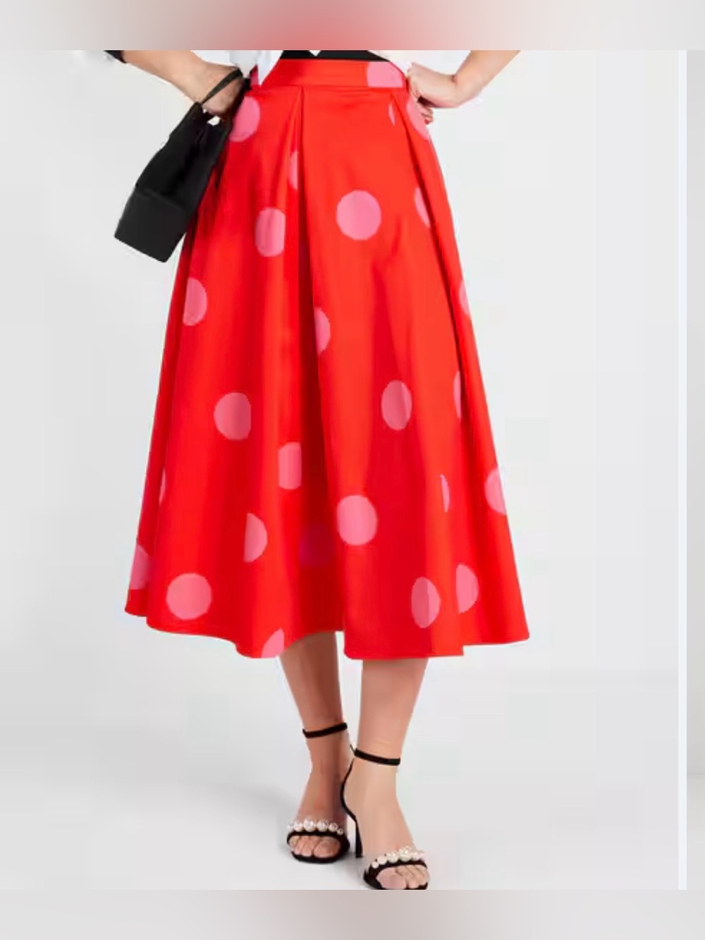 kate spade Dotfaillle Red Midi Skirt with Pink Polka Dots